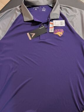 NEW. Antigua Purple and Gray UNI Embroidered Polo